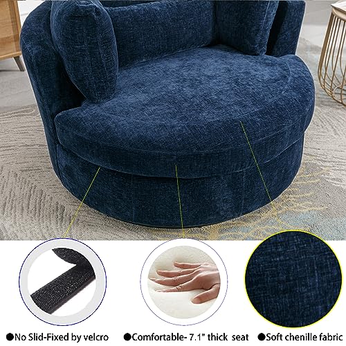 Oversized Swivel Accent Barrel Chair with Storage Ottoman and 4 Pillows, Terracotta Chenille E3151
