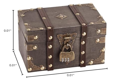 Vintage Wooden Treasure Chest Box with Lock, Grey D118981