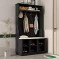 MOUMON Entryway Coat Rack with Storage Bench, Mudroom Storage Hall Tree with Shoe Rack, Hanging Hooks, Hall Tree and Shoe Storage for Entryway Grey (34.3”W x 16.5”D x 68.5”H)