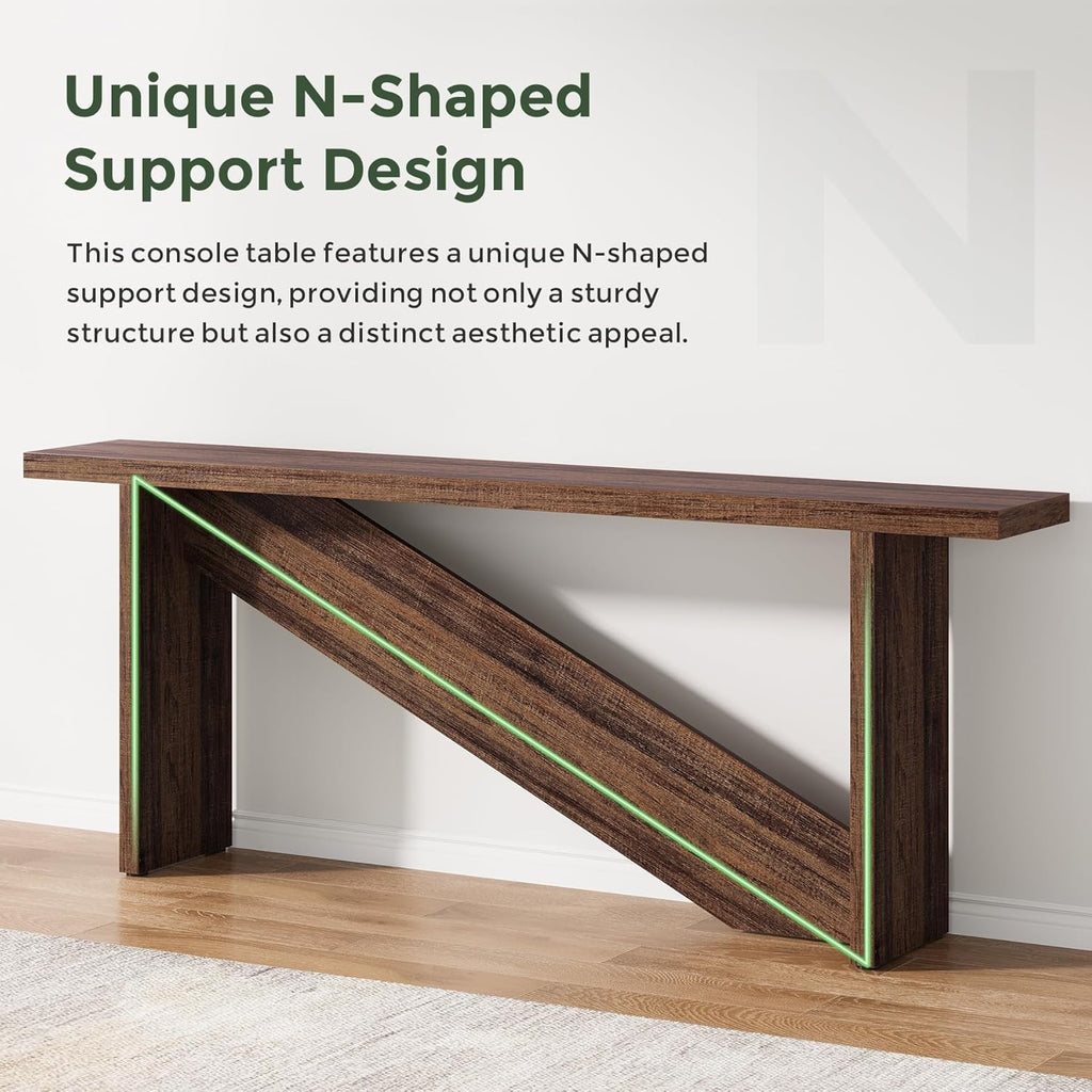 Console Table with LED Lights, 70.86" Narrow Wood Entryway Table, Rustic Brown I540