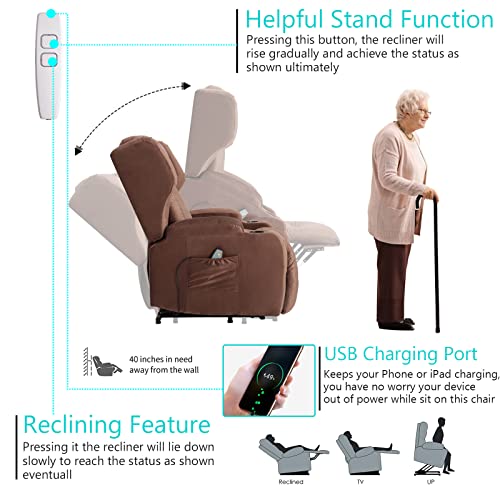 Power Lift Recliner Chair for Elderly with Massage and Heat, Velvet, USB Ports X3458