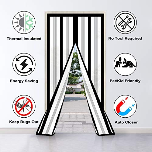 Magnetic Insulated Door Curtain, Self-Closing, Fits 36" x 82", Black H788689