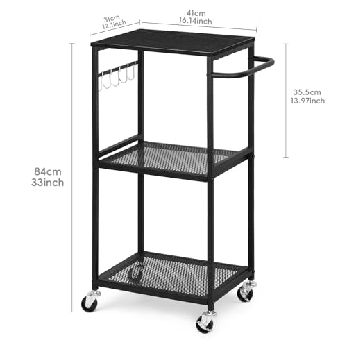 NANANARDOSO Kitchen Cart on Wheels, 3 Tier Mesh Utility Storage Cart, Rustic Brown B309622