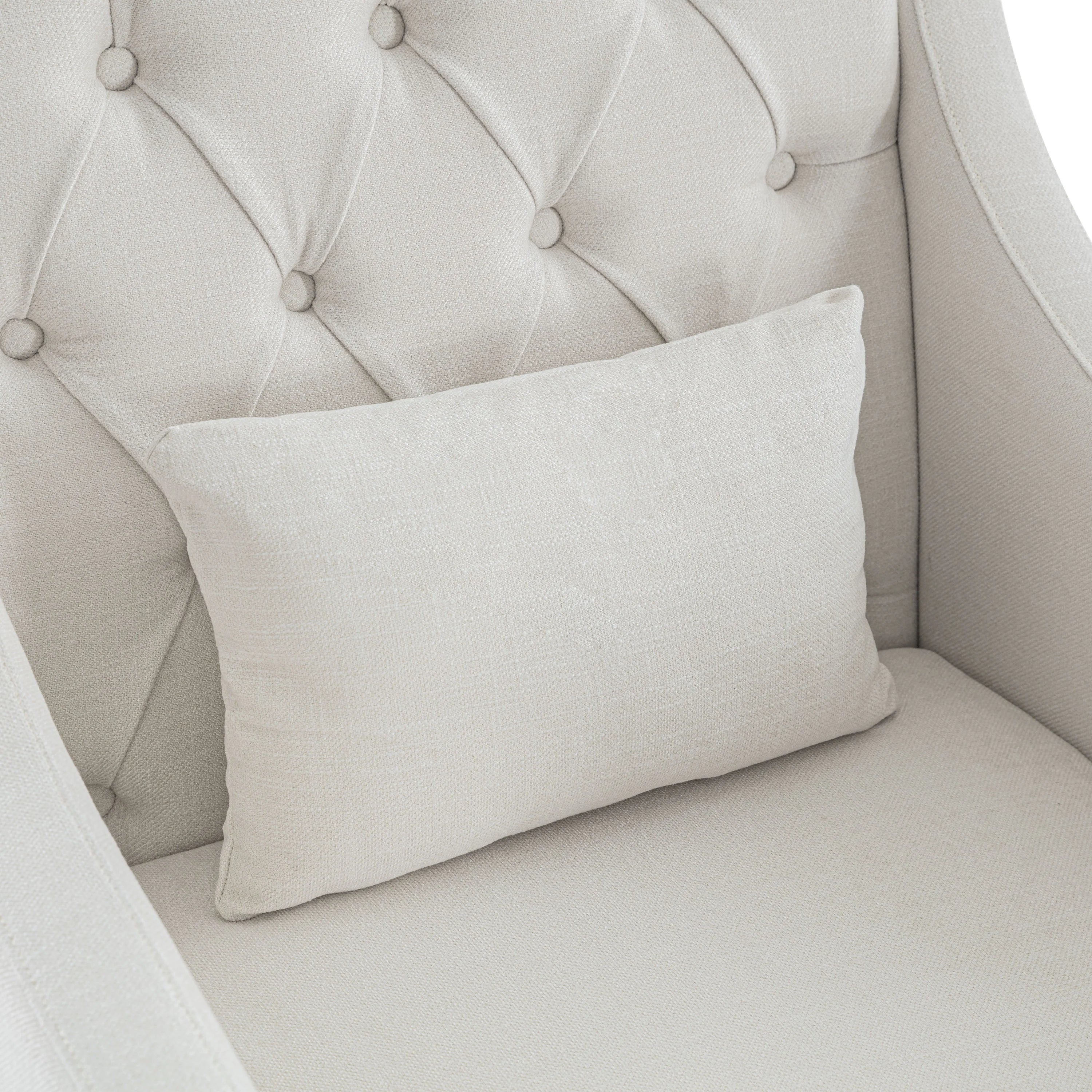 HUIMO Mid Century Modern Accent Chair, Upholstered Fabric Armchair with Wood Frame (Beige) C438319