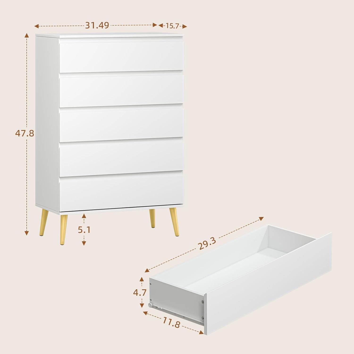 5 Drawers Dresser for Bedroom with Metal Rails L629