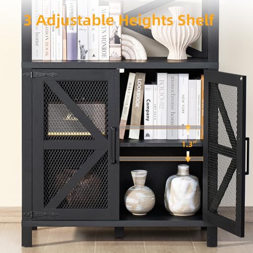 5 Tier Bookshelf 70" Tall Bookcase with Barn Doors, Blue (2PCS) L9935