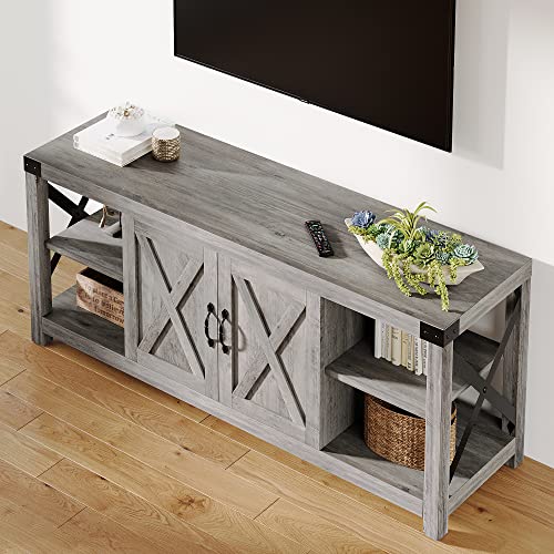 GAOMON 60 Inch Farmhouse TV Stand with Storage and Adjustable Shelves (Grey) H2764