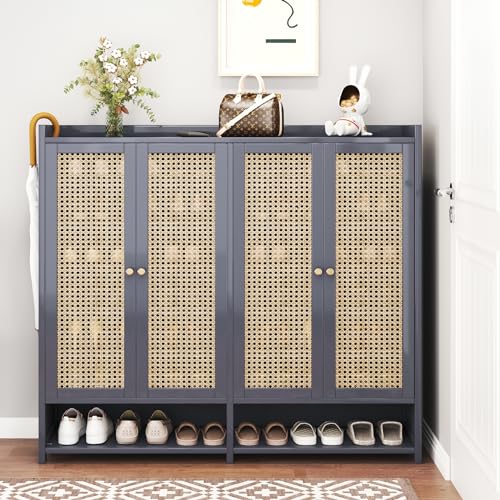 Bamboo Shoe Storage Cabinet with Doors, 8 Tier Freestanding Shoe Rack Q967184