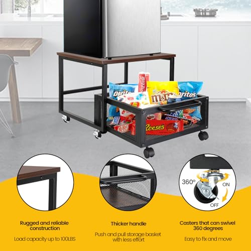 Mini Fridge Stand with Wheels, Removable Cart, Retro G37259