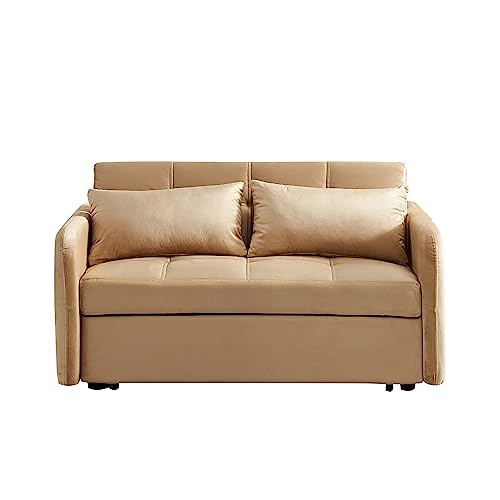 Convertible Sleeper Sofa Chair 3-in-1 Pull-Out Bed, Velvet Loveseat N7218