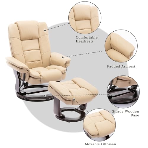 Swivel Recliner Chair with Ottoman Footrest, Beige N6547