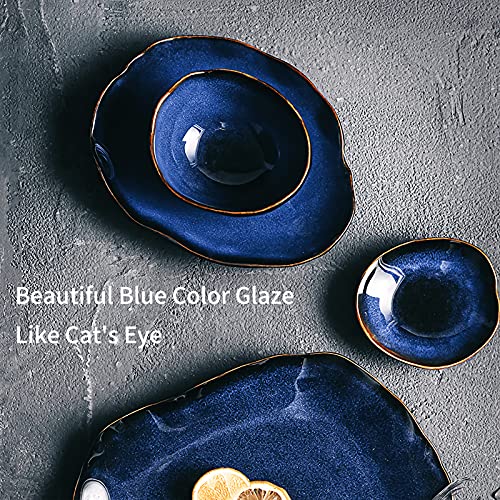 Ceramic Decorative Dish Blue Pottery Fruit Bowl Porcelain Centerpiece Accent Tray G763340