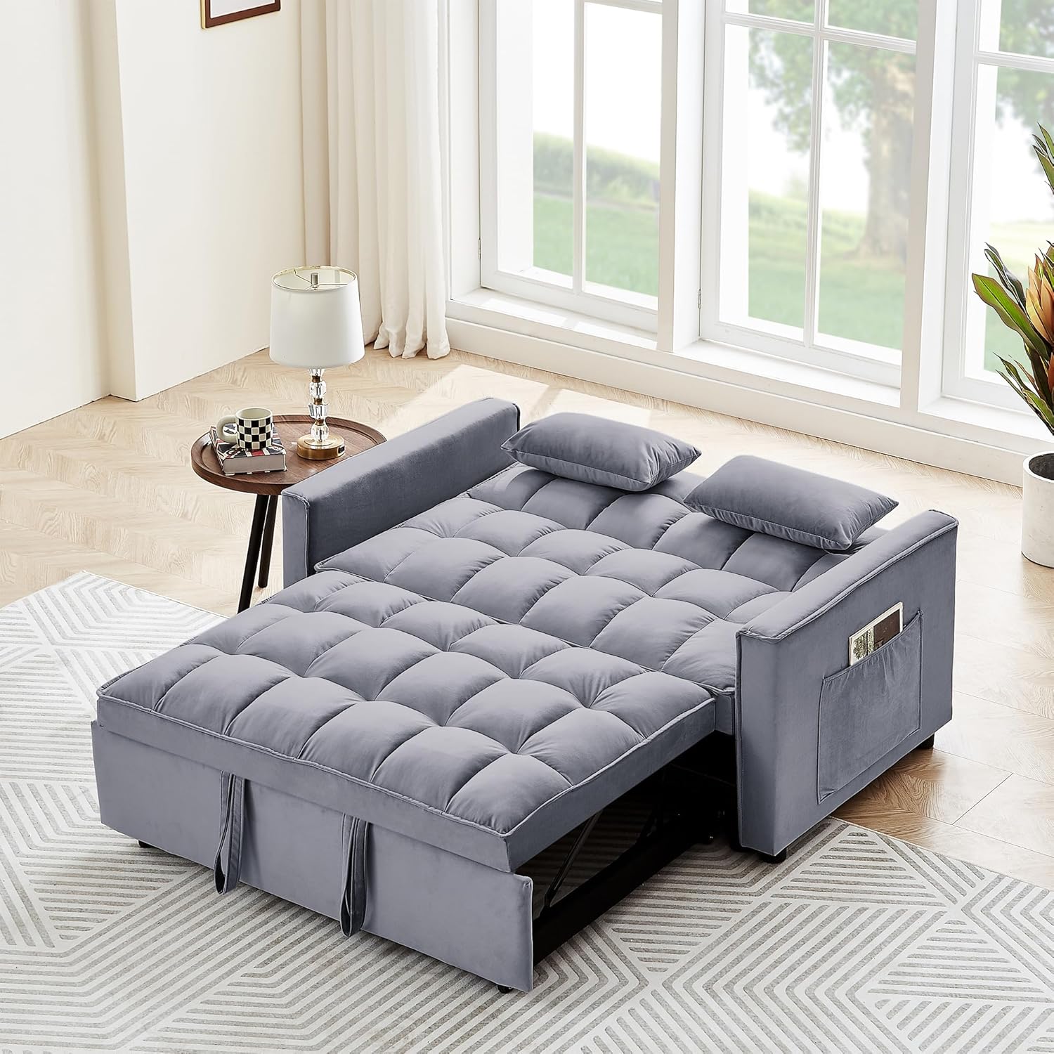 3 in 1 Tufted Convertible Sleeper Sofa Bed Modern Velvet Futon Loveseat M842