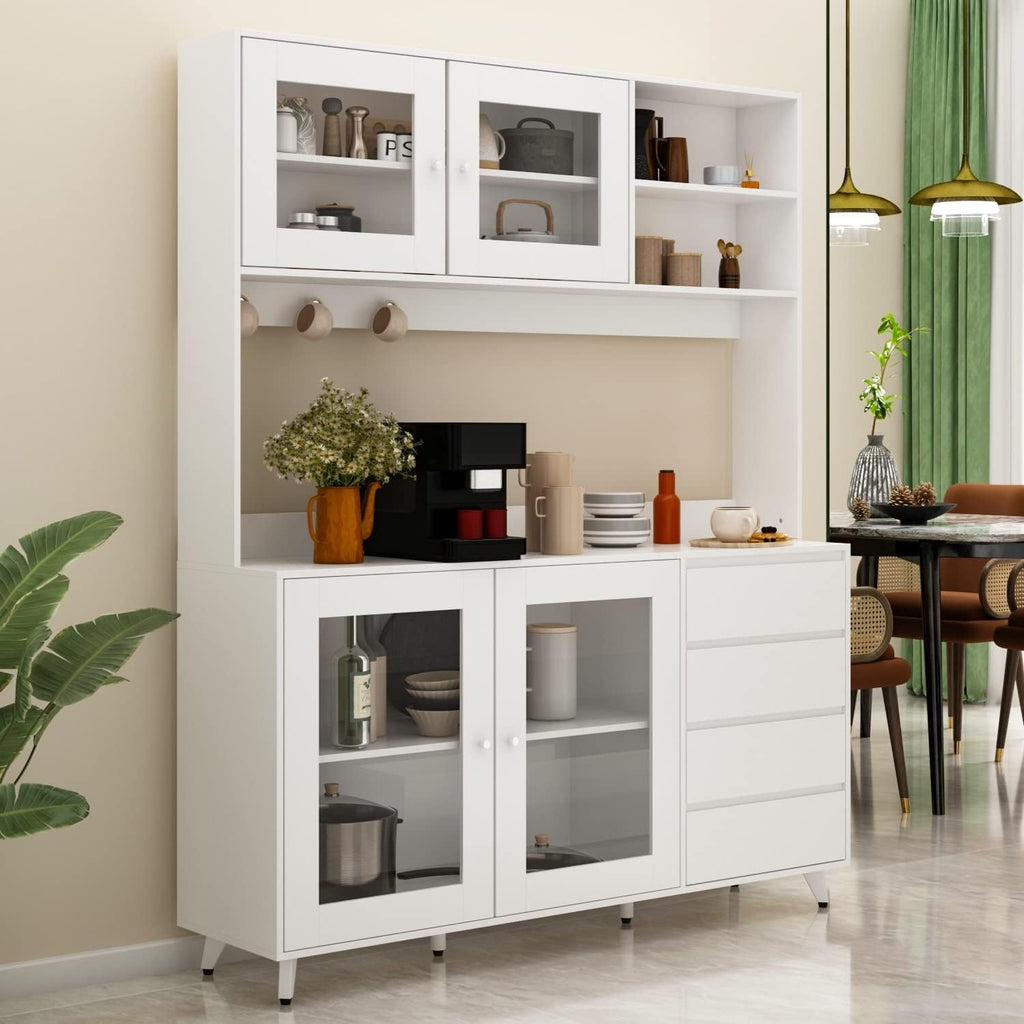 Buffet with Hutch, Freestanding Kitchen Pantry Oak/White J252