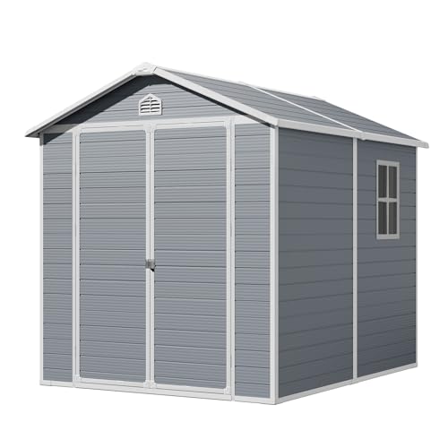 Patiowell 6 x 8 FT Plastic Outdoor Storage Shed with Floor, Grey L76044