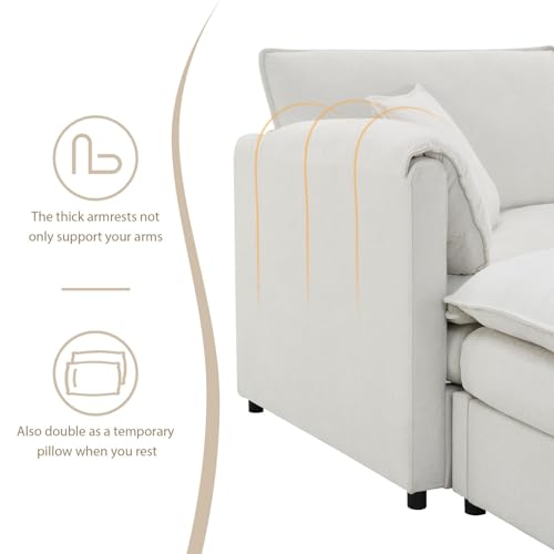Modular U-Shaped Sectional Sofa with 2 Ottoman, Chenille, Cream F2854