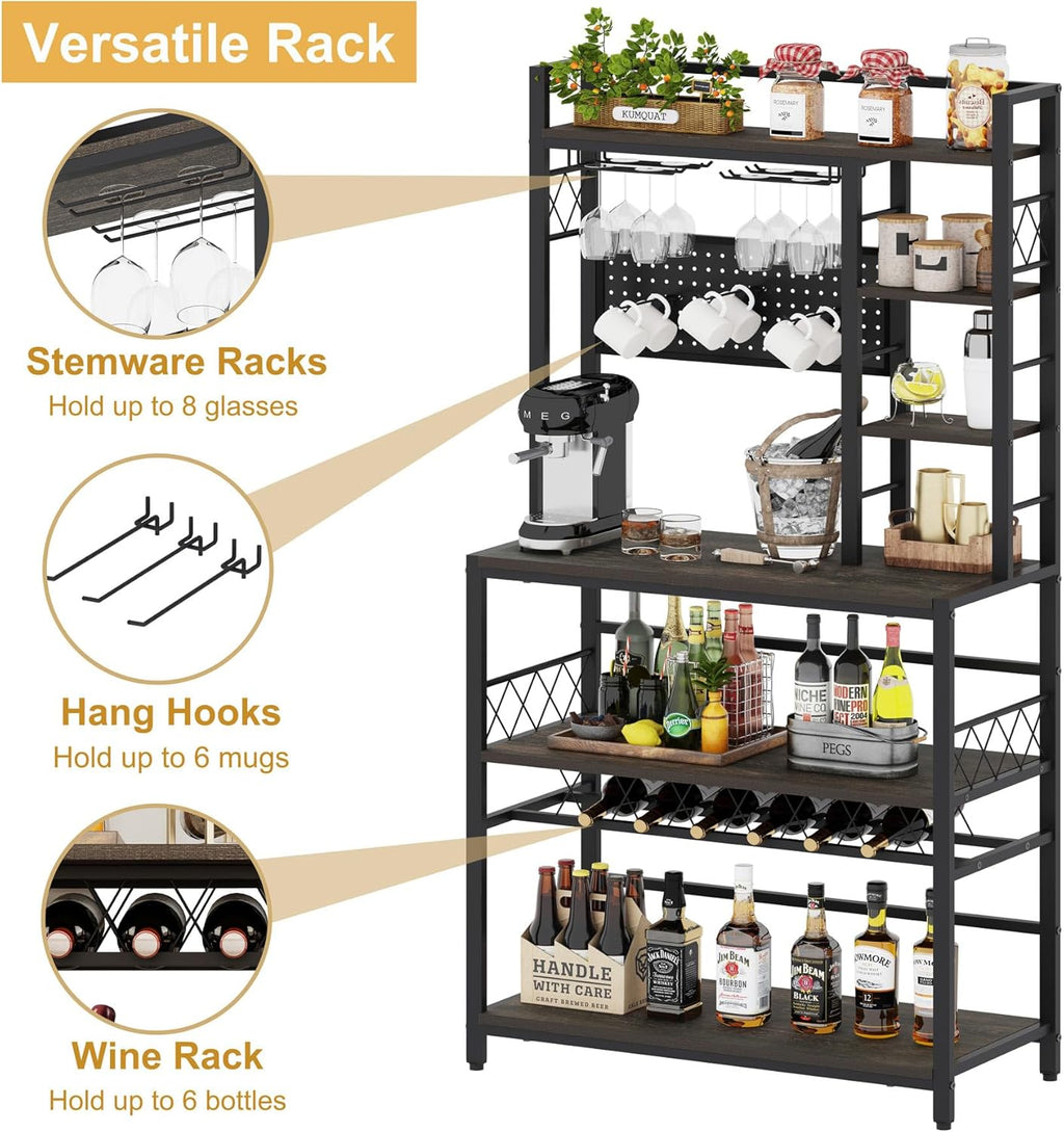 Industrial 3 Tier Mobile Gold Bar Cart with Wine Rack and Glass Holders D2731