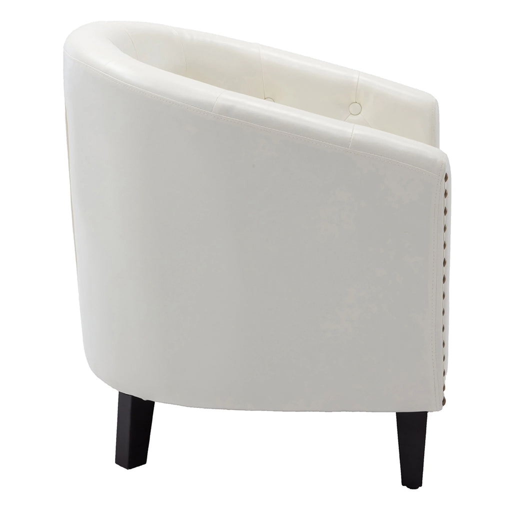 Barrel Accent Chair with Arms PU Leather and Solid Wood Legs, White Q31320