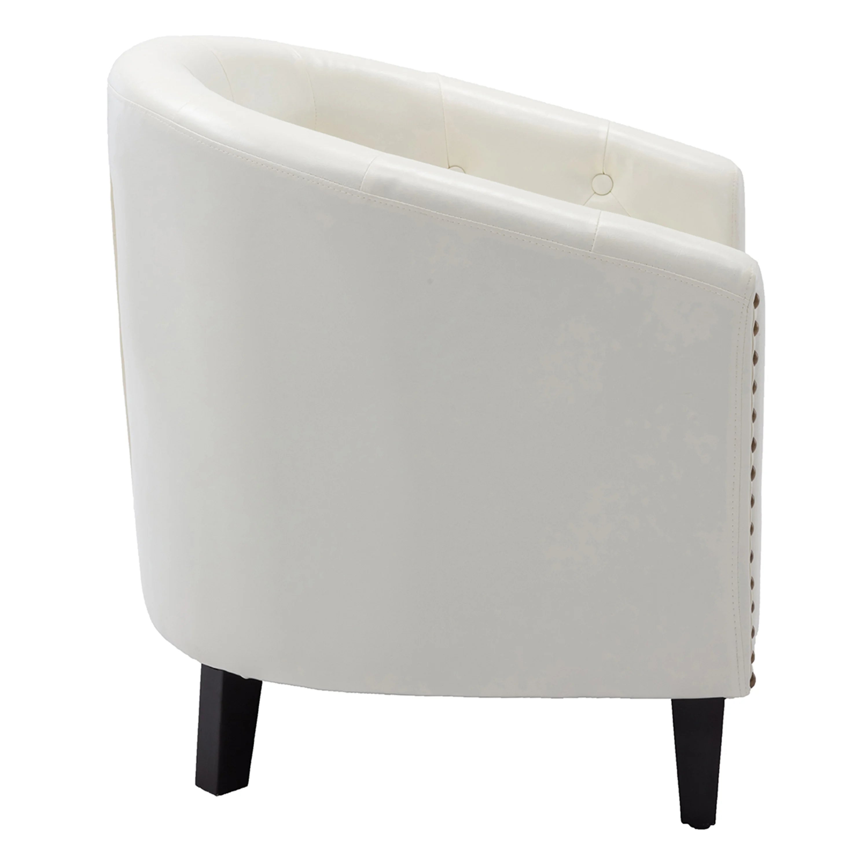 Barrel Accent Chair with Arms PU Leather and Solid Wood Legs, White Q31320