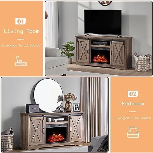 AMERLIFE 5-Piece Farmhouse Table Set with Fireplace TV Stand, Coffee Table & 2 End Tables P884