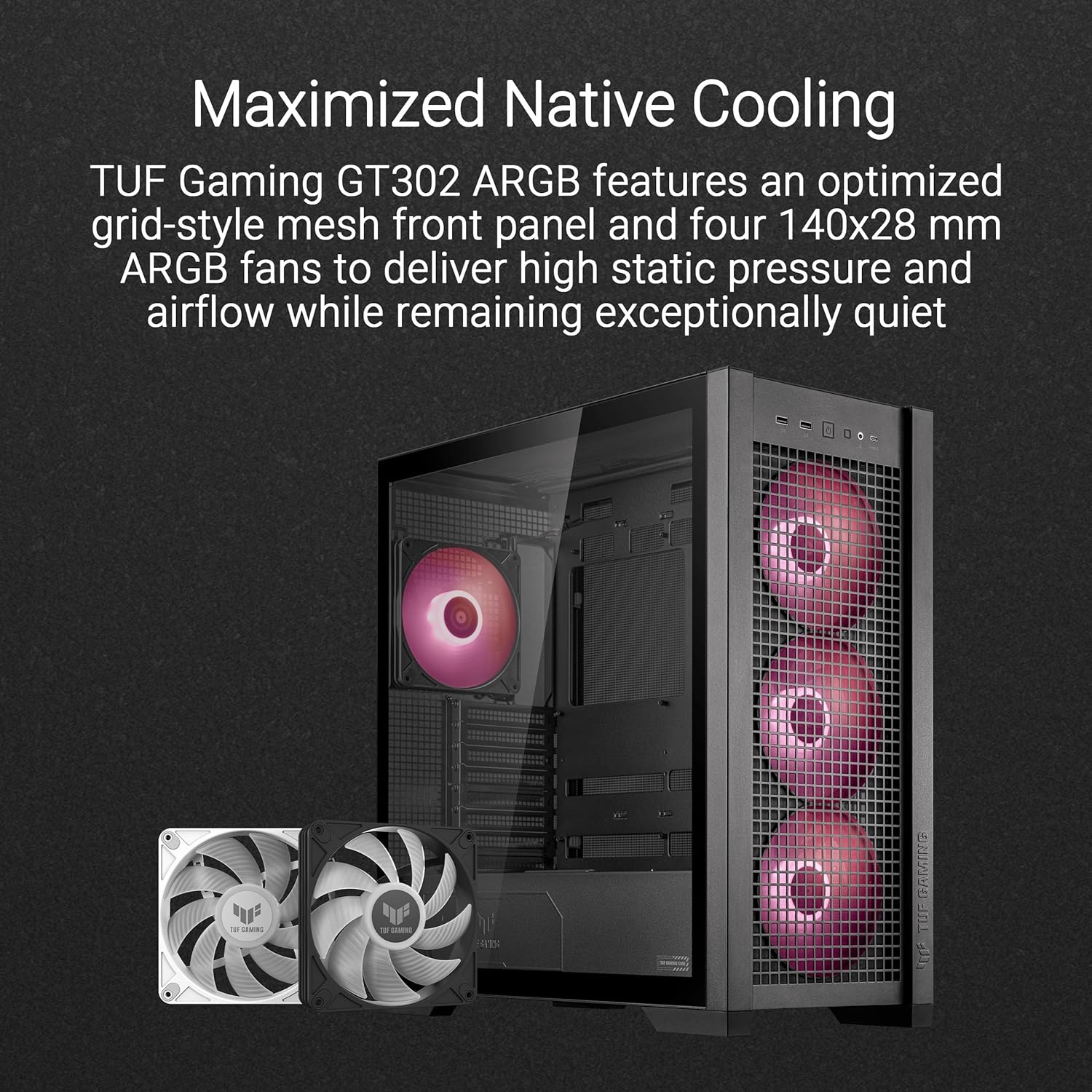 ASUS TUF Gaming GT302 ARGB ATX Mid-Tower PC Case, Black K34131