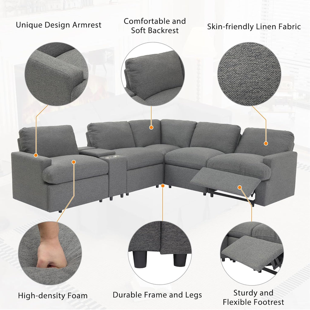 Merax 104'' L-shaped Power Recliner Sofa with Storage, Dark Grey T635868