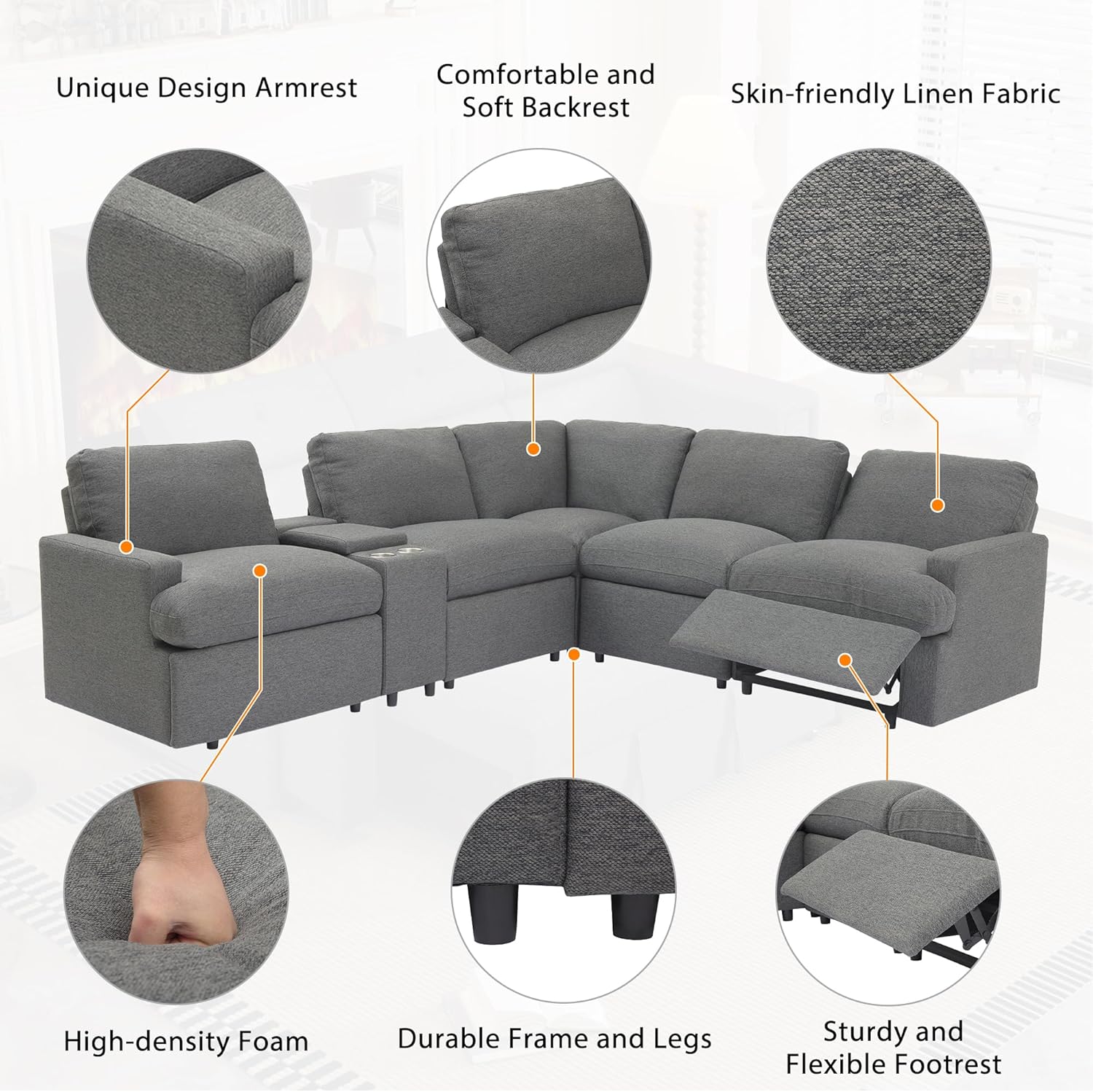 Merax 104'' L-shaped Power Recliner Sofa with Storage, Dark Grey T635868