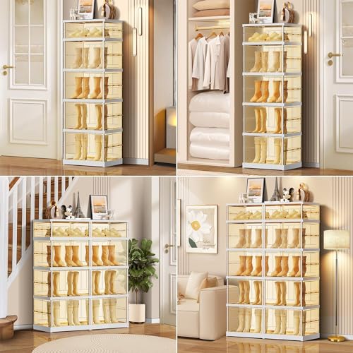 6-Tier Foldable Shoe Rack for Closet Entryway, Stackable Clear Storage Boxes D83091