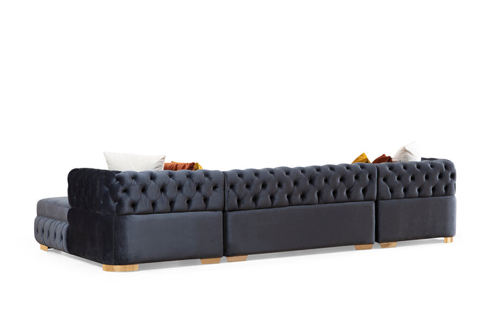 Paris Black Sectional Charcoal Velvet Double Chaise U660