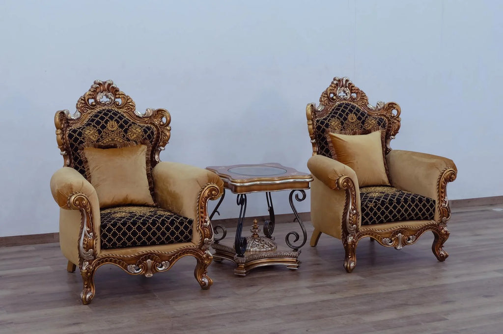 Royal Luxury Black & Brown Gold EMPERADOR Sofa Set 3 E42904