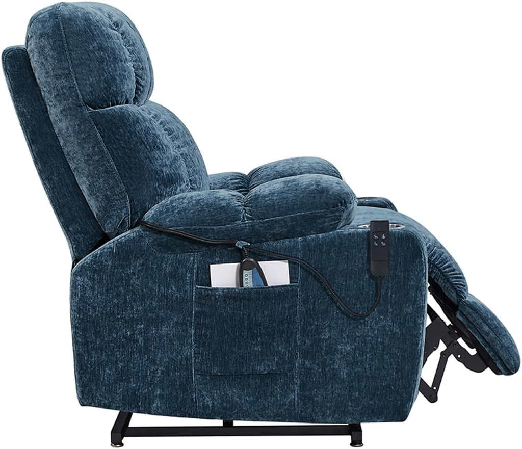 Power Lift Recliner Chair for Elderly, Dual Motor Power Lift Recliner Chair 180 Deg Lay Flat Sleeper Electric Recliner Chair Sofa with Remote Control Massage and Heat Cup Holder For Home Office Blue