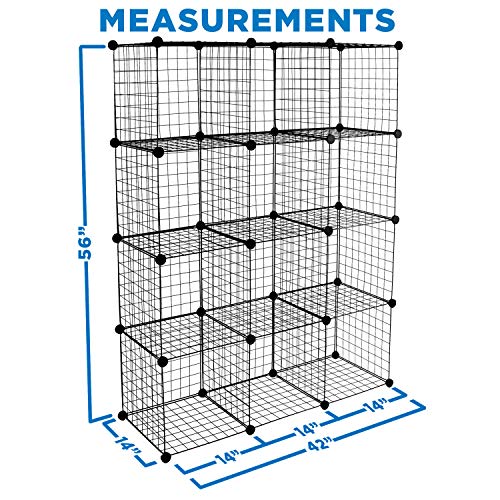 Wire Storage Cubes 12-Cube Metal Grid Organizer, Stackable Shelving, Black L325