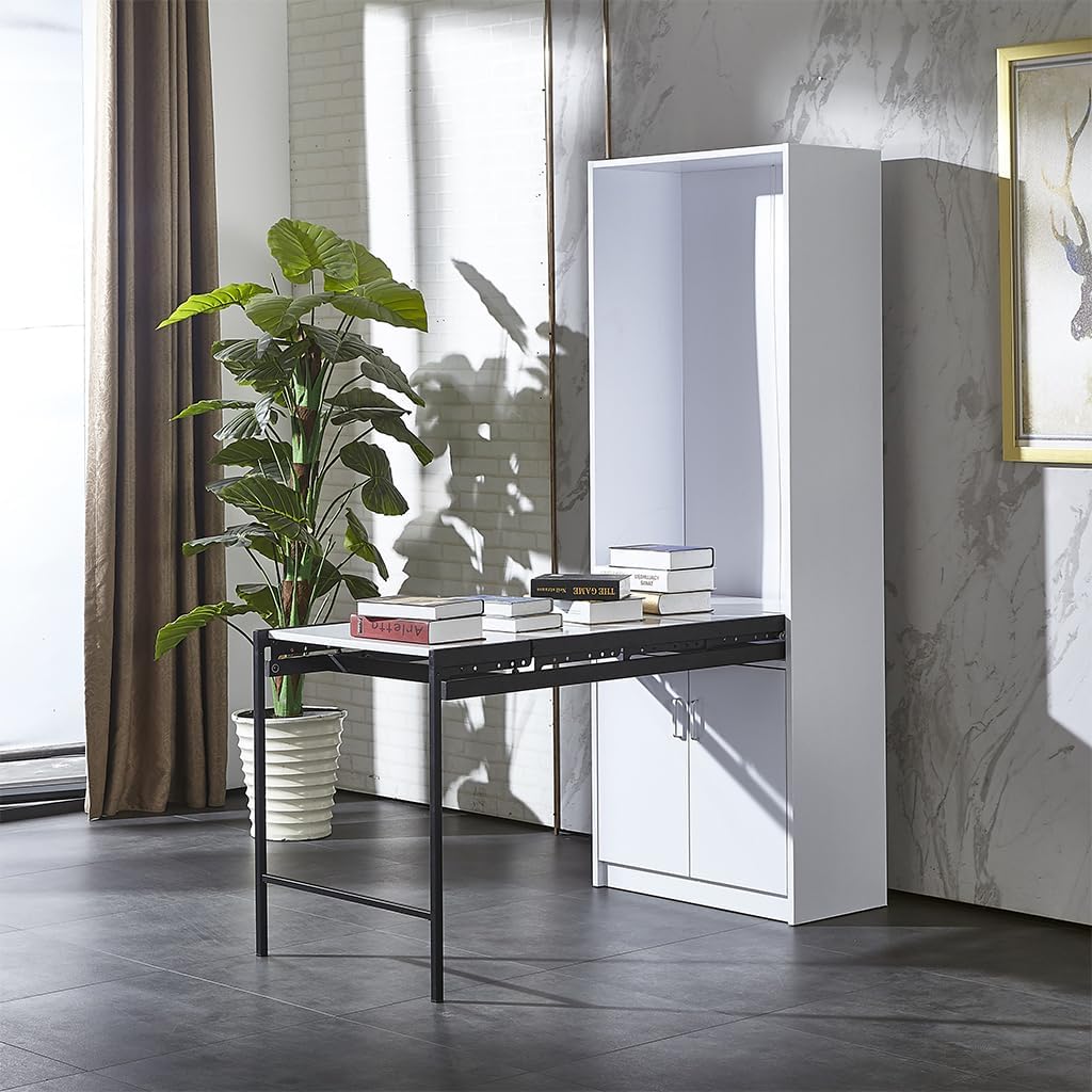 Wall Mounted Fold-Out Writing Table with 4-Tier Storage Shelf A330