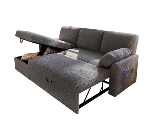 VanAcc Sleeper Sofa Bed with Storage Chaise, Beige Chenille M820415