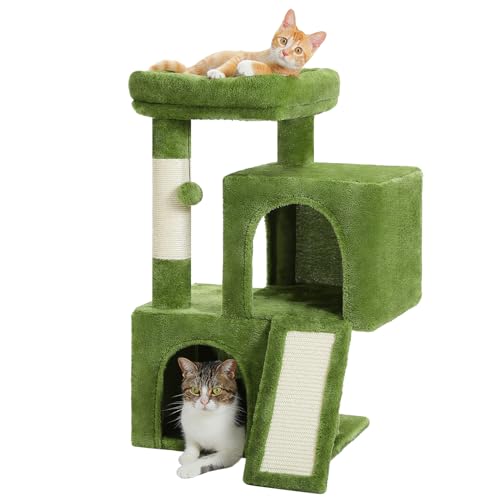 PAWZ Road Large Cat Tree, 41 Inches Multi-Level Cat Tower with 2 Spacious Condos for Indoor Cats, Large Cat House with Comfy Hammock, Padded Perch, Scratching Pad and Replaceable Balls-Gray