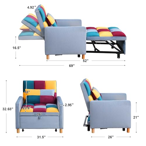 Sofa Chair Pull-Out Bed with Adjustable Backrest, Grey H964