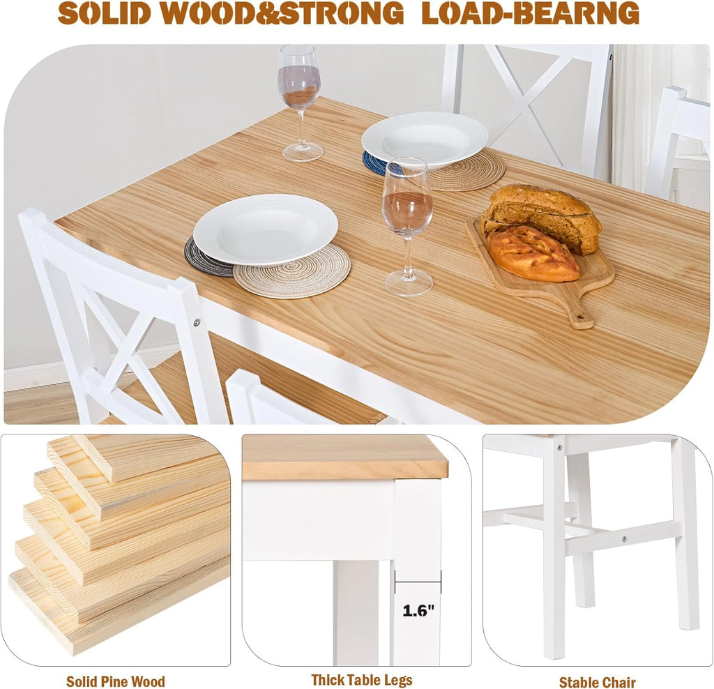 sogesfurniture 5-Piece Wood Kitchen Dining Table Set with 4 Chairs, White & Oak R84579
