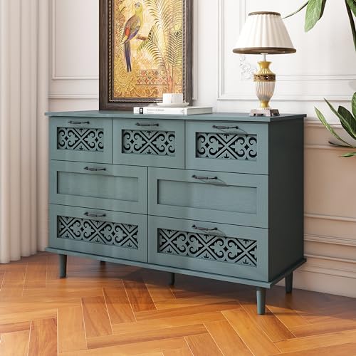 Farmhouse Sideboard Cabinet with 3 Doors and 3 Drawers, Blue Q824