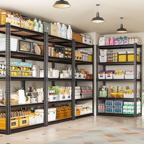 REIBII 2045LBS Storage Shelves 72" H x 35.55" W x 16" D Heavy Duty 5 Tier Adjustable Metal Shelving Unit, Black Q376