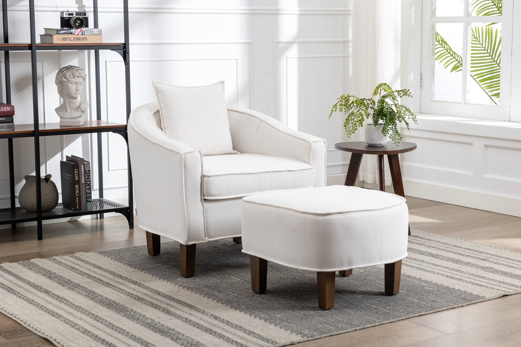Accent Sofa Chair with Ottoman, Linen or Microsuede Fabric Modern Barrel Chair with Iron Legs and Round Arms, Upholstered Chair for Living Room, Bedroom, Olive