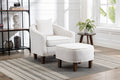 Accent Sofa Chair with Ottoman, Linen or Microsuede Fabric Modern Barrel Chair with Iron Legs and Round Arms, Upholstered Chair for Living Room, Bedroom, Olive