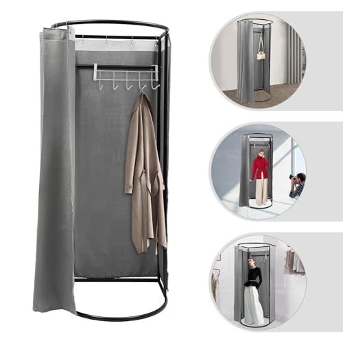 Portable Fitting Room with Shading Curtain, Foldable Dressing Screen for Office Outdoor (Grey) H78927