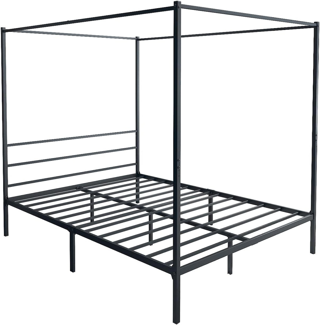 Queen Size Black Metal Canopy Bed Frame with Headboard Q5090