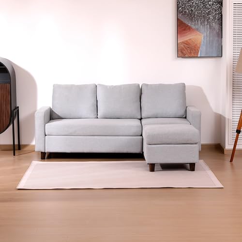 Babion 79" Convertible Sectional Sofa Couch, Linen Fabric, Light Gray L696564