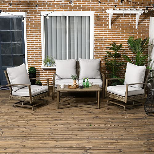 Outsunny 4 Piece Wicker Patio Furniture Set with Rocking Chairs, Loveseat, and Table T232