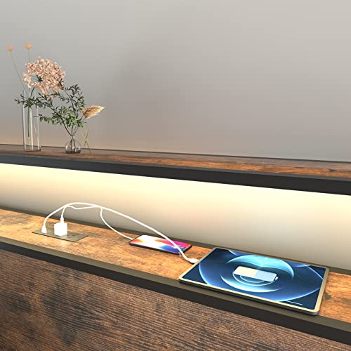 Gitua Full Size Bed Frame with Storage Drawers, LED Lights and Charging Station, Rustic Brown B13916