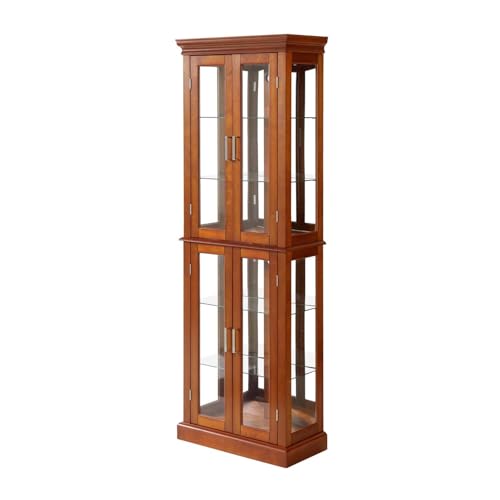 Curio Cabinet Lighted with Adjustable Shelves, Wooden Display Case, Cherry E607478