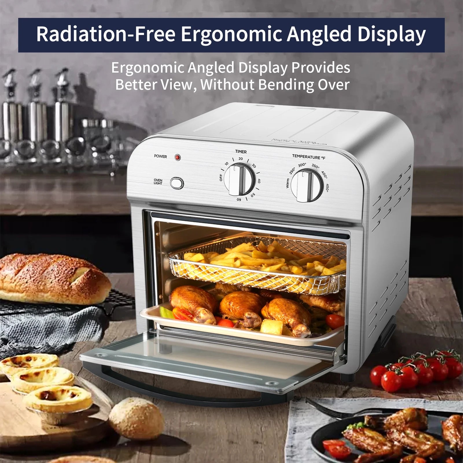 Toaster Oven, Countertop Air Fryer, 1500W Stainless Steel, Silver I28125