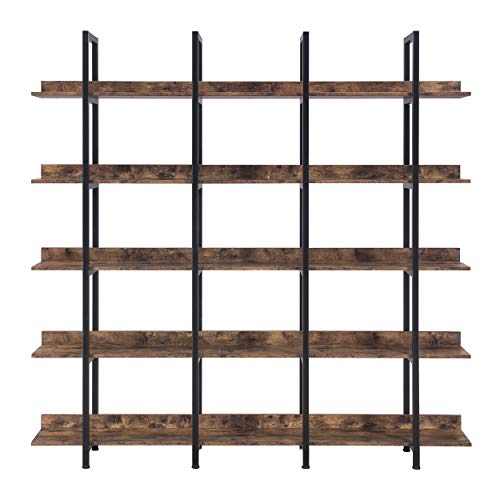 5-Shelf Bookcase, Modern Industrial Open Bookshelf, Black Y638
