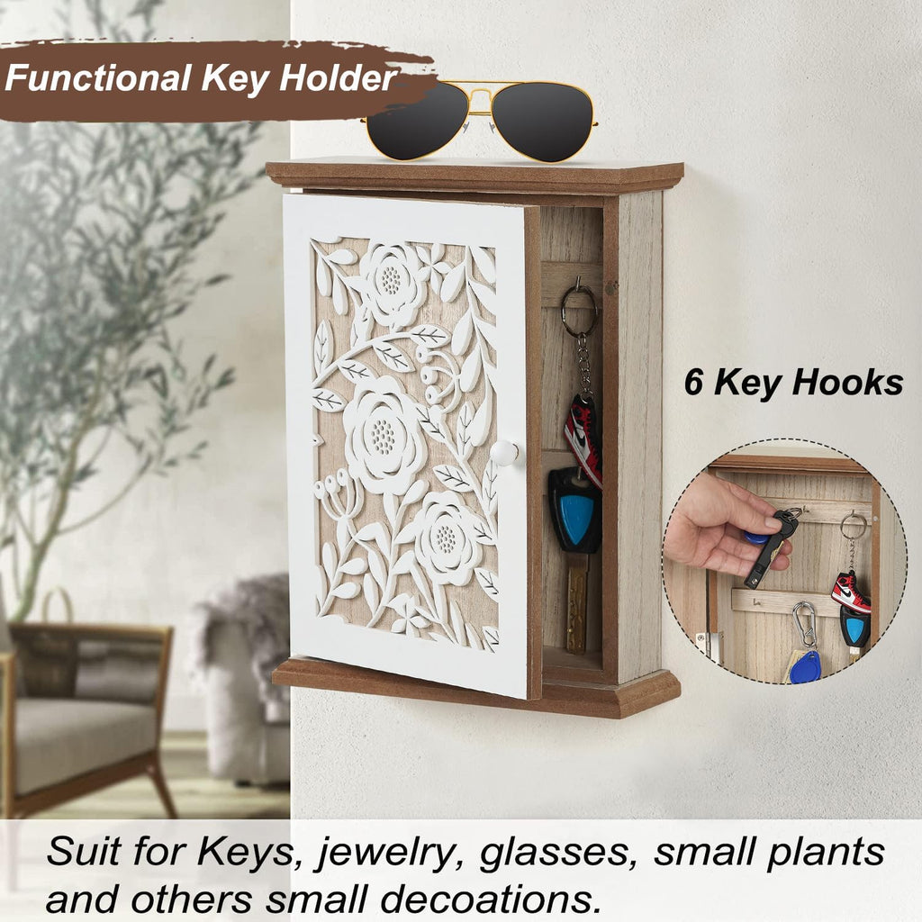 QILICHZ Wooden Wall Key Holder with 6 Hooks, Farmhouse Rustic Decor, White U6085